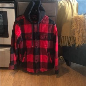 Buffalo plaid men’s hooded button up